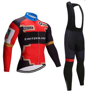 2020 Drużyna Szwajcarska Jersey BIBS Pants Zestaw ropa Ciclismo męs zimowy polar termiczny kurtka rowerowa maillot zużycie 286m