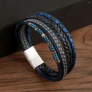 Charme pulseiras punk multicamadas de aço inoxidável pulseira de couro de alta qualidade homens mulheres design de moda masculino trança mão jóias