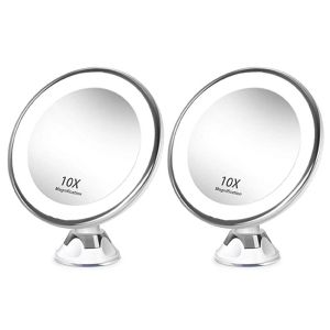 Speglar 2x Makeup Vanity Mirror Portable With LED Light Sug Cup 360Gree Rotating Makeup Glass Home Desktop Badrum Travel