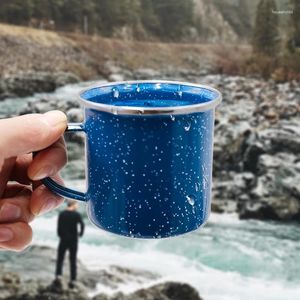 Mugs 380ML Fashion Enamel Starry Sky Cup Camping Coffee Outdoor Portable Suspensable Aluminum Mug For Hiking Traval