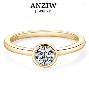 Cluster Rings Anziw Classic 0.5ct Moissainte Wedding Gold Color Bands for Women 5mm Lab Diamond Solitaire Ring Engagement smycken gåvor