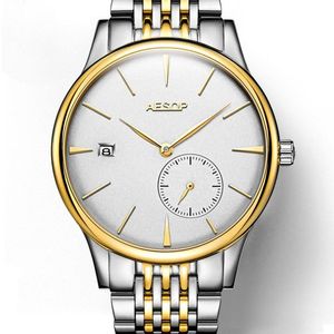 Aesop Ultra Thin 8 5mm Classic Simple Watch Men Sliver Golden Minimalist Male Clock Full Steel Hours Relogio Masculino236p