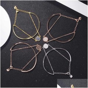 Corrente 925 Sier Material Cz Cristal Planeta Charme Pulseira Para Mulheres Meninas Rosa Cor De Ouro Link Jóias S270 Drop Delivery Pulseiras Dhfqb