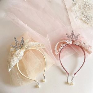 Hair Accessories Princess Style Lace Bow Veil Headband Children's Card Girl Sequin Crown Birthday Sweet Accessory