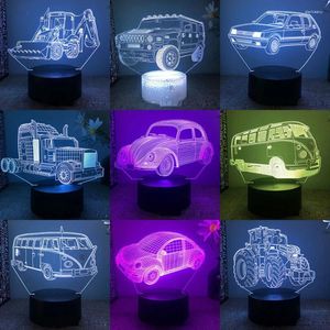 Luci notturne Auto Bus Beetle 3d Ha Condotto La Luce Per La Camera Da Letto Trattore Escavatore Touch Lampada Da Comodino Lampada Da Tavolo Per Bambini Decorazione Della Stanza regalo di compleanno