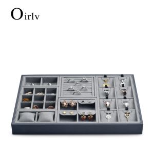 Rings Oir Grey Microfiber&pu Leather Jewelry Organizer Tray Detachable Jewelry Storage Display for Earring Ring Necklace