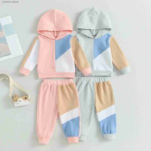 Conjuntos de roupas infantis bebê outono 2pcs outfit contraste cor manga longa hoodies moletom tops calças compridas conjunto roupas de outono