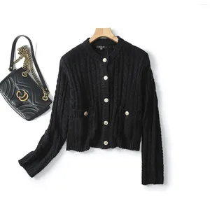 Women's Knits Ethereal MD 2024 Style Of Casual Small Fragrant Wind Thousand Gold Wool Loop Yarn Short Knitted Cardigan Coat