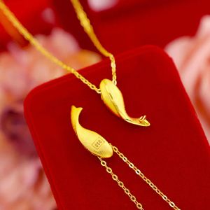 Halsband Little Dolphin 999 18K gult guldhänge halsband för kvinnor temperamentkedja guld halsband juldag fin smycken gåva