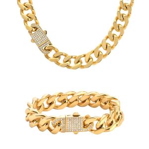 Venda imperdível joias de aço inoxidável corrente cubana colar masculino de alta qualidade pulseira cubana de aço titânio com design embutido de diamante