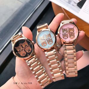 Relojes de marca de moda para mujer, reloj de pulsera de cuarzo con banda de acero inoxidable estilo Lady Gril Cat G912351