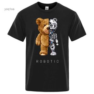 Herr t-shirts roliga nallebjörn robot tshirt robot björn män kort ärm mode casual kläder sommar bomull tees överdimensionerade gata t-shirts