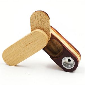 Folding Household Sundries Home Wooden Smoking Hand Pipe Metal Tobacco Cigarette Spoon Pipes With Storage Space Bowl Tools