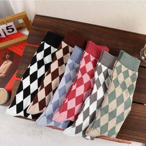 Women Socks Unique Cute For Girl Student Lolita Cosplay Plaid Rhombus Check Stockings Hosiery Knee High