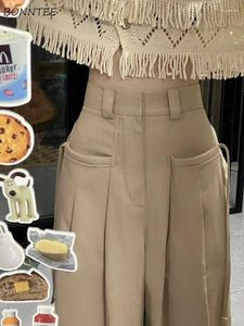 Kadın Pantolon Geniş Bacak Kadınlar Temel Vintage Unisex Bol Cepler Öğrenciler Basit Ins Bandage Tasarlı Harajuku Genç Sokak Giyin