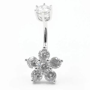 Takı 925 Sterling Gümüş Göbek Düğmesi Yüzüğü Çiçek CZ Göbek Delici Barbell Piercing Takı Kadınlar için