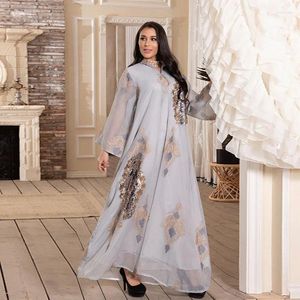 Ethnische Kleidung Pailletten Abaya Dubai Kaftan Frauen Stickerei Maxikleid Eid Ramadan Abendkleid Muslimische Robe Islamischer Jalabiya-Kaftan