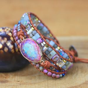 Bracelets Natural Stones colorful Charm Wrap Bracelets boho Handmade yoga energy friendship jewelry drop shipping