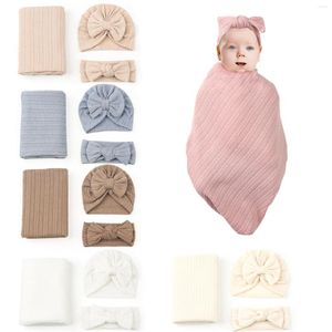 Coperte 3 pz/set Nato Bambino Swaddle Avvolgere Sacchi A Pelo Trama Orecchio di Grano Elastico Ricevente Fascia Turbante Set Per Neonato