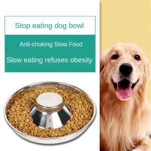 Feeding Pet Slow food Bowl Stainless Steel Small Dogs Feeding Drinking Bowls Puppy Eating Feeders Prevent Obesity Pets Dogs Supplies