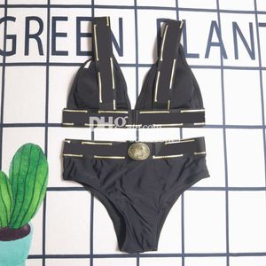 Sexig tvådelar bikinis halter baddräkt vadderad lyxbrev tryckt badkläder rygglös badkläder designer push up wetsuits