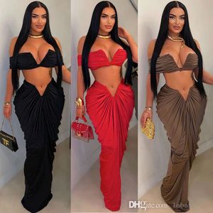 Sexy Party Womens Sets To Dress Sleeveless Bra Elastic Tights Floor Draping Dresses 2024 New Fashion Two 2 Piece Set Outfits Plu Size S-3XL