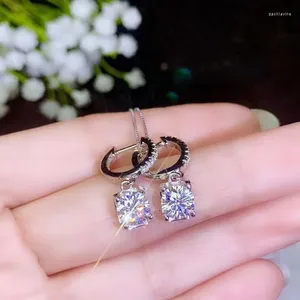 Dangle Küpeler Gliting Moissanit Taş Küpe Kadınlar için Gem Gem Parlak Diamond Real 925 Gümüş Kız Doğum Günü Toplam 1ct