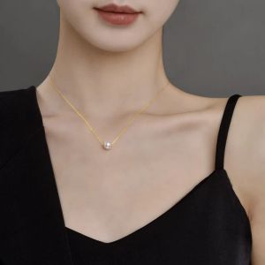 Naszyjnik Naturalny słodkowodny wisiorek Pearl Naszyjnik 18K Czysty żółty złoty łańcuch biały różowy fioletowy okrągły perłowe kobiety biżuteria x235