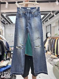 Men's Jeans Water-washed Ripped Fringed Casual Pants