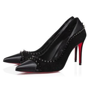 Design Italia Donne Duvette Strass Spikes Pompe Scarpe Donne Suette in pelle Nera Nera nuda punta Teli alti tacchi Lady Comfort Walking Elegant Footwear