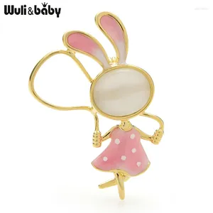 Brooches Wuli&baby Skipping Rope Rabbit For Women Unisex Lovely Opal Enamel Doing Sports Animal Casual Office Brooch Pins Gifts