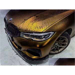 Bilklistermärken Matt Metallic Midnight Gold Vinyl Wrap Film Lime Decal Sticker Dark Golden Metal Foil Roll Air Release Drop Deliver DHPO9