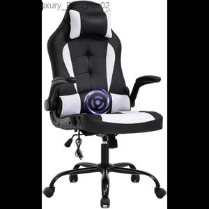 Andra möbler PC -spelstol Massage Office Chair Ergonomisk skrivbordsstol Racing Executive PU Läderdator med vuxna Vit Q240129