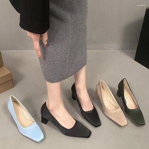 Sapatos de vestido estilo francês pequenos saltos altos pretos com grosso outono e inverno 2024 retro cabeça quadrada única
