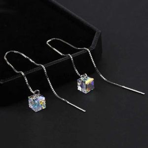 Stud Trend Long Wire Tassel Thread Chain Square Dangle Earrings Women's Straight Hanging Crystal Drop Earring Jewelry Wedding Gifts YQ240129