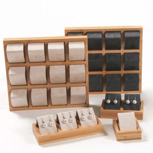 Lucite Fashion Wooden Beads Organizer Box Wedding Earring Holder Beige Veet Wood Tray Veet Necklace Box Jewelry Display Stand