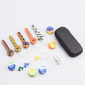 NC098 Dab Rig Smoking Pipe Bag Set 10mm Titanium Ceramic Tip Quartz Banger Nail Clip Dabber Tool Silicon Jar Air Hole Recycle Wig Wag Glass Pipes