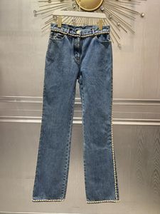 Frauen Jeans 2024 Frühlings-/Sommerkettennähte und Wasser gewaschene Jeans hohe Taille gerade Beinhosen