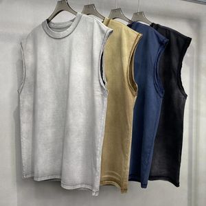 Mode Men's T-shirt Brand Designer Cotton Batik gjorde Old Loose-Cut Shoulder Wash Vest Luxury Man Tops