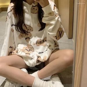 Women's Hoodies Kawaii Bear Hoodie Harajuku Zip Up Oversized Sweatshirt Korean Pocket Casual Cotton 2024 Sportswear Cute