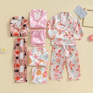 Kläder sätter Focusorm 1-5Y TODDLER Kids Girls Pyjamas Kläder Blomma Tryck Långärmad lapelknapp Stängning Toppar Elastiska midjebyxor