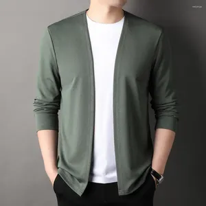 Herrtröjor Slim Fit Men tröja Stylish Solid Color Sticked Cardigan för våren Autumn Casual Open Front Male