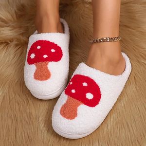 Slippers Winter Warm Mushroom For Woman Home Cozy Comfortable Style Embroidered Soft Houseshoes Female Shoes Pantuflas