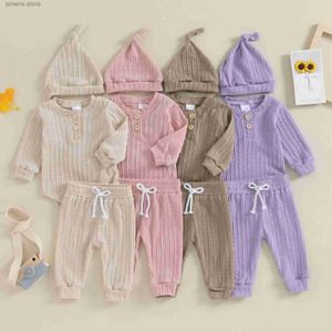Kläder set Citgeett Autumn Infant Baby Girls Clothes Outfits Solid Color Long Sleeve Rompers och Elastic Pants Beanie Hat Fall Set