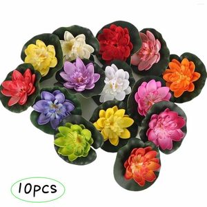 Flores decorativas 10pcs 10cm flutuante lótus artificial planta falsa diy simulação de lírio de água de alta qualidade à prova de cores decoração de jardim doméstico