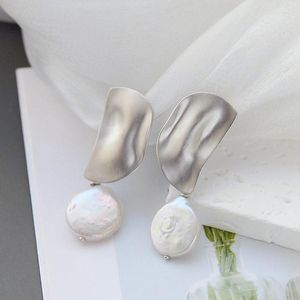 Dangle Earrings Inlaid Natural Baroque Freshwater Pearl Trendy Creative Matte Finish 925 Sterling Silver Women Fine Jewelry Gift