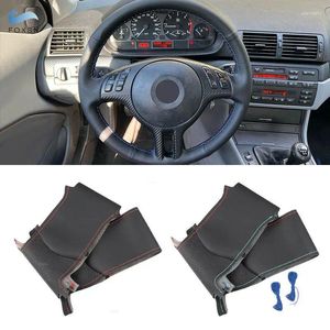 Capas de volante para bmw 3 5 séries e46 e39 x5 e53 z3 e36 capa interior do carro costurado à mão couro perfurado com linhas de agulhas