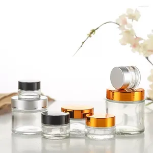 Bottles 15pcs 5/10/15/20/30/50/100g Clear Glass Jars Pots Cosmetic Makeup Inner Lid Face Cream Lip Container My Refillable