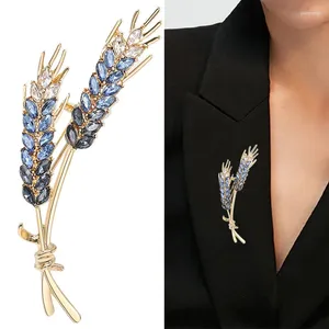 Brooches Korean Fashion Shining Zircon Gold Color Wheat Ear Brooch Silk Scarf Collar Pins For Suit Women Men Party Jewelry