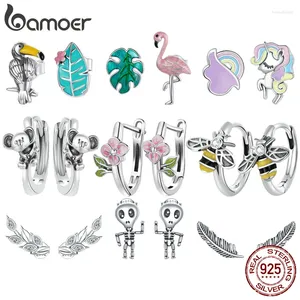 Studörhängen Bamoer 925 Sterling Silver Collection Bee Ear Buckles Flamingo Asymmetrical for Women Fine Jewelry Party Gift